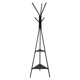 Coat Rack, Freestanding Coats Rack Stand with 2 Shelves & 6 Hooks, Free Standing Hall Coat Tree for Entryway, Bedroom, Living Room
