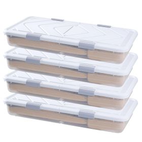 Under Bed Storage with Wheels, 31.7 x 15.6 x 6.9 inch Underbed Containers, Underbed Shoes Organizer with Lid & Gray Latch