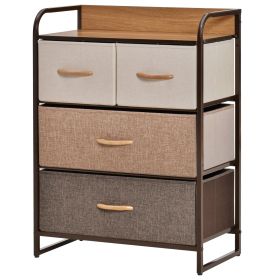 4-Bin Dresser Storage Tower Cabinet Organizer Unit, Chest Dresser Drawers with Metal Frame for Bedroom, Multicoloured