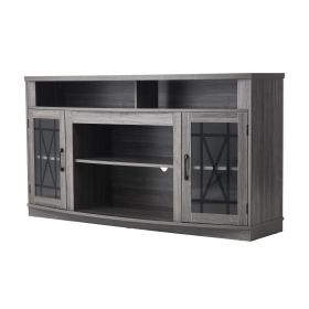 TV Stand for TVs up to 65 inch, Farmhouse Entertainment Center with Light Strip, Wooden TV Cabinet Storage with Glass Doors and Adjustable Shelve