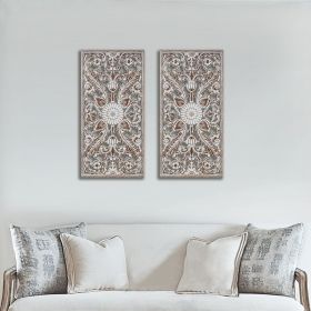 2 PCS Distressed Carved Wood Wall Decor Set