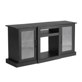 TV Stand for TVs up to 65 inch, Modern Entertainment Center with Light Strip, Wooden TV Cabinet Storage with Glass Doors and Adjustable Shelves