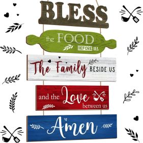 Bless The Food Before Us Wall Decor Farmhouse Kitchen Decor Rustic Dining Room Wall Art Vintage Country Wooden Hanging Sign(Farmhouse Multicolor)