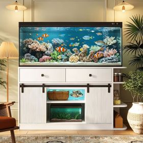 75 Gallon Fish Tank Stand with LED Light &Power Outlets, 55-75 Gallon Aquarium Stand with Sliding Fluted Doors, 2 Large Cabinet and Storage Shelv
