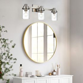 Bathroom Light Fixtures, 3-Light Brushed Nickel Bathroom Lighting Fixtures Over Mirror with Clear Glass Shade