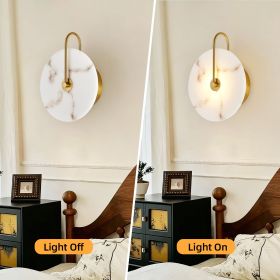 Round Alabaster Wall Sconce, Natural Marble Lampshade Wall Sconce, Hardwired Circular Sconce LED Modern Wall Lamp for Bedroom, Stairs, Living Roo