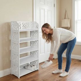 5 Tier Carved Shoe Rack Wooden Plastic Board Freestanding Storage Organizer Shelf Space Saving Shoe Shelf for Entryway Closet Hallway Bedroom Dec