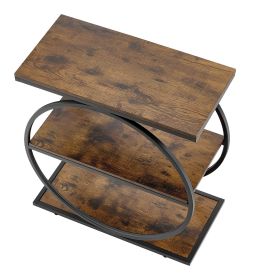 End Table, 3-Tier Narrow Side Table with Open Storage Shelves, Modern Nightstand Bedside Desk with Round Metal Frame