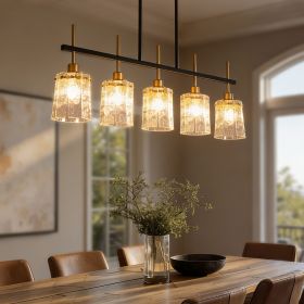 Farmhouse Chandelier 5-Light Dining Room Light Fixture Over Table Kitchen Island Lighting Rustic Chandeliers for Dining Light with Glass Pendant