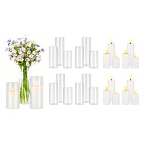 Pillar Candles and Glass Vases Set 24 Pcs, Clear Cylinder Hurricane Candle Holders for Wedding Centerpieces, Tall Vase for Table Decor, Wedding P