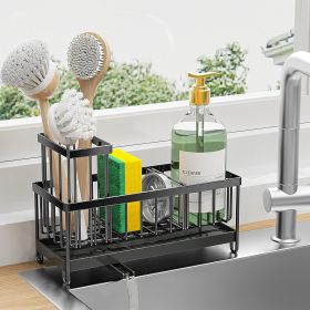 Black Sponge Holder for Kitchen Sink, Sink Caddy Organizer with High Brush Holder, Kitchen Countertop Organizers and Storage Essentials