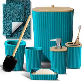 Bathroom Set - Teal Bathroom Accessories Set, 6PC Bathroom Accessory Set, Bathroom Sets with Bathroom Rugs, Toilet Brush, Trash Can & Soap Dispen