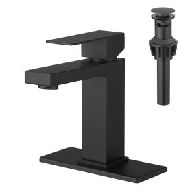 Sink Faucet With Deck Plate Waterfall Black with Pop Up Drain and Supply Lines Bathroom faucets for Sink 1 Hole One Handle Faucets Vanity Bath Mi