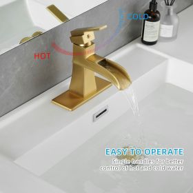Sink Faucet With Deck Plate Waterfall Nickel Gold with Pop Up Drain and Supply Lines Bathroom faucets for Sink 1 Hole One Handle Faucets Vanity B