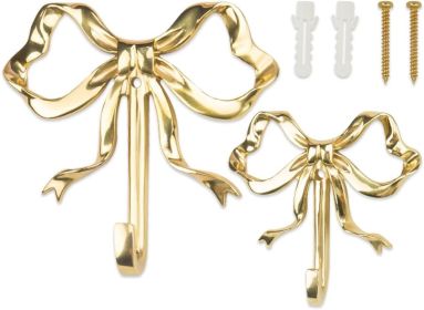 2-pack multi-purpose brass screw hooks with bow design, vintage style, practical gold wall hooks, suitable for bathrooms and bedrooms