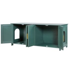 Cat Litter Box Enclosure for Multi Cats, 47.2 in Hidden Litter Box Cabinet with 4 Doors & 2 Entries, Indoor Cat Washroom