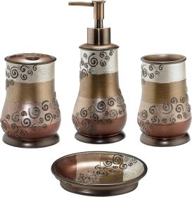 Home 4pc Miramar Bathroom Accessories Sets Lotion Pump, Tumbler, Tooth Brush Holder and Soap Dish Unique Design Multi Color Bathroom Set