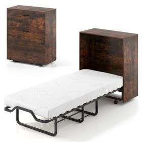 Murphy Bed 86.5" x 34" x 41.5" with 4 Rolling Lockable Wheels, Foldable Wall Bed Cabinet with 4 Inch Foam Mattress