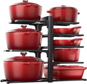 Pots and Pans Organizer Rack for Cabinet, 15.83" Height 8-Tier Heavy Duty 120LBS Pot Pan Organizer under Cabinet Adjustable for Dutch Oven