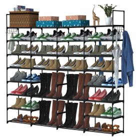 8-Tier 4-Row Shoe Rack Metal Shoe Storage Shelf Free Standing Large Shoe Stand 56 Pairs Shoe Tower Unit Tall Shoe Organizer with 2 Hooks for Entr