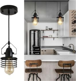 Industrial Black Pendant Light Metal Cage Pendant Lights Dining Room Hanging Lighting Spring Shade,E26 Bulb(1 Light) [No Bulb][Unable ship on wee