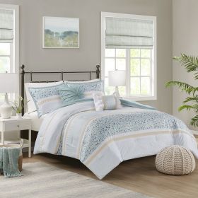 King/Cal King 5 Piece Seersucker Comforter Set with Throw Pillows
