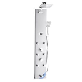 Shower Panel Tower System with Rainfall Shower Head, LED, 49 in Brushed Stainless Steel Shower Column, 4-Function Faucet