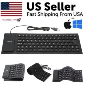 Waterproof Silicone Keyboard Foldable Flexible USB Dustproof DirtProof Full Size (Option: Black)