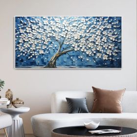 Handmade Oil Painting Tree On Canvas Original Abstract Tree Of Life Wall Art White Flower Nature Home Decor Gift For Friend Palette Knife Paintin (style: 01, size: 70x140cm)