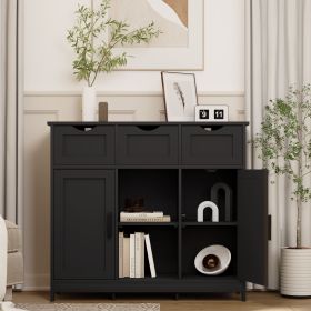 Storage Cabinets,Wooden Floor Cabinet,with Drawers and Shelves Storage Cabinets,Accent Cabinet for Living Room,Bedroom,Bathroom Furniture Home De (Color: Black)