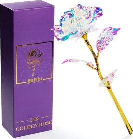 Artificial Purple Rose Flower Gifts for Mothers Day Mom Gifts, Purple Eternity Rose Glass Forever Flowers for Mom from Daughter Mother's Day (Color: Rainbow Rose Flower)