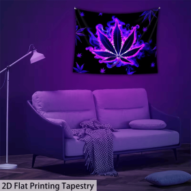 2D Flat, 2D Flat Printing Tapestry - 1pc [QD_VIVIOS] Purple Leaves - Glow In The UV Light Tapestry, Large Scale Fluorescent Printed Tapestry (size: 59*51in)