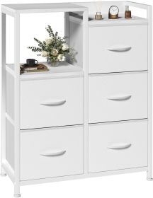 5 Drawer White Dressers for Bedroom 2 Tier Shelf Shelf Small Fabric Dresser for Closet Sturdy Metal Frame Modern Style Storage Cabinets Organizat (Color: White)