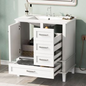 30" Bathroom Vanity , Modern Bathroom Cabinet with Sink Combo Set, Bathroom Storage Cabinet with a Soft Closing Door and 3 Drawers, Solid Wood Fr (Color: White, Material: Solid Wood+MDF)