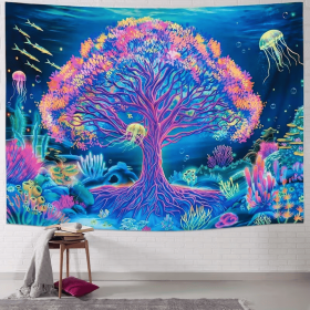 2D Flat, Glow-in-the-Dark Neon Jellyfish Tapestry - UV Activated Fluorescent Wall Hanging Suitable for Bedroom, Living Room, Office (size: 90*60in)