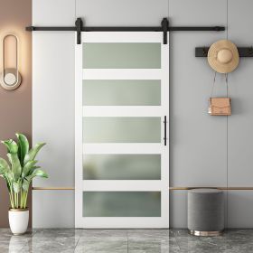 Glass Sliding MDF Barn Door with  Sliding Door Hardware Kit, 5 Tempered Frosted Glass, Slab Inside Covered with Water-Proof PVC Surface (size: 30 in x 84 in)