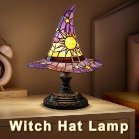 Lamps, Handcrafted Stained Glass Resin Wizard Hat Light Gothic Table Lamp for Halloween Decor, Spooky Night Light for Bedroom and Indoor Parties (Color: Purple)