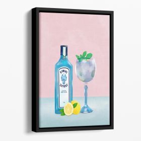 Gin Cocktail Floating Framed Canvas (Color: Black, size: 40" x 26" / 100cm x 65cm approx)